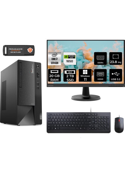 Thinkcentre Neo 50T Intel Core I7 13700 20GB 2tb SSD GTX1650/4GB 23.8" Fhd Monitör W11P 12JD0008TR Masaüstü Bilgisayar & Per4 USB Bellek 12JD0008TRMNT4419