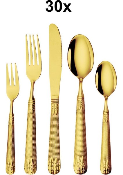 Çelik 30 Parça 6 Kişilik Gold Yemek Kaşık Çatal Bıçak Set CIN740SR