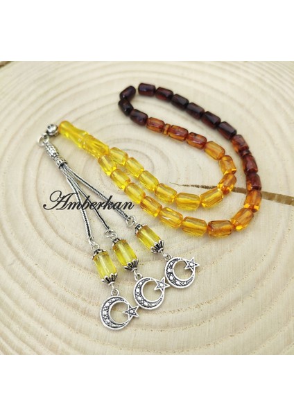 Damla Kehribar 33’lük Gümüş Püsküllü Tesbih – Elmas Kapsül Kesim – Süzme Renk – 6-7,70 mm modelleri