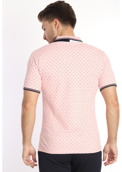 Erkek Pembe Amerikan Pike Kumaş Puantiye Model Polo Yaka Kısa Kol T-Shirt - 13