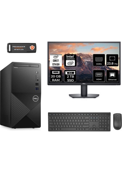Vostro 3910MT Intel Core I7 12700 20GB 2tb SSD 23.8" Fhd Monitör Fdos N7600VDT3910 Masaüstü Bilgisayar & Per4 USB Bellek N7600VDT3910MNT319