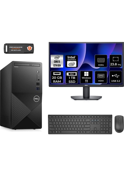Vostro 3910MT Intel Core I5 12400 20GB 1tb SSD 23.8" Fhd Monitör W11H N7519VDT3910 & Masaüstü Bilgisayar & Per4 USB Bellek N7519VDT3910MNT368