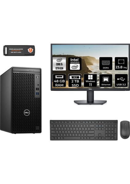 Optiplex 3000MT Intel Core I5 12500 48GB 2tb SSD 23.8" Fhd Monitör W11P N010O3000MTAC Masaüstü Bilgisayar & Per4 USB Bellek N010O3000MTACMNT444