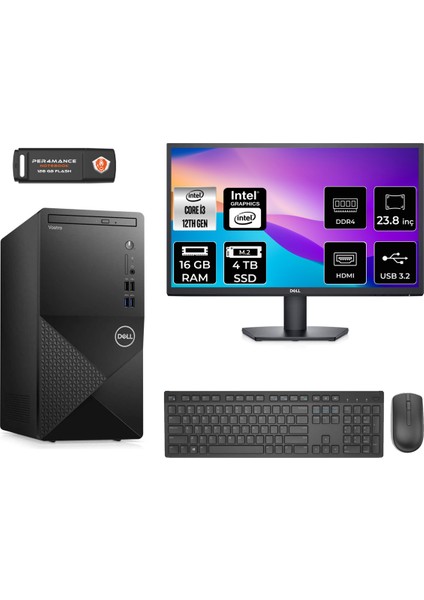 Vostro 3910MT Intel Core I3 12100 16GB 4tb SSD 23.8" Fhd Monitör Fdos N3563VDT3910 Masaüstü Bilgisayar & Per4 USB Bellek N3563VDT3910MNT315