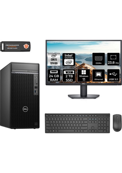 Optiplex 7010MT Intel Core I5 13500 24GB 2tb SSD 23.8" Fhd Monitör W11P N010O7010MTU Masaüstü Bilgisayar & Per4 USB Bellek N010O7010MTUMNT424
