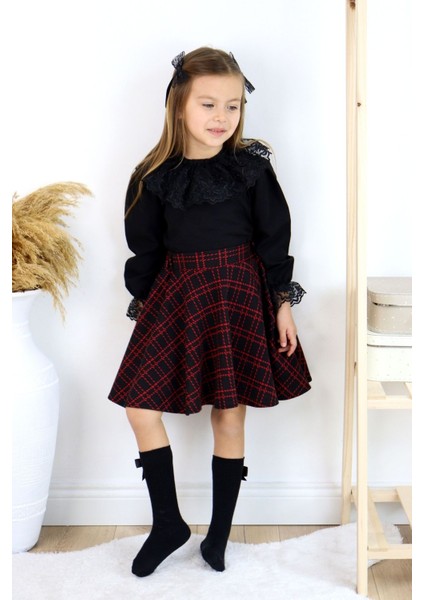 Parla Kids Kız Çocuk Black Rose Etek Gömlek Toka Takım