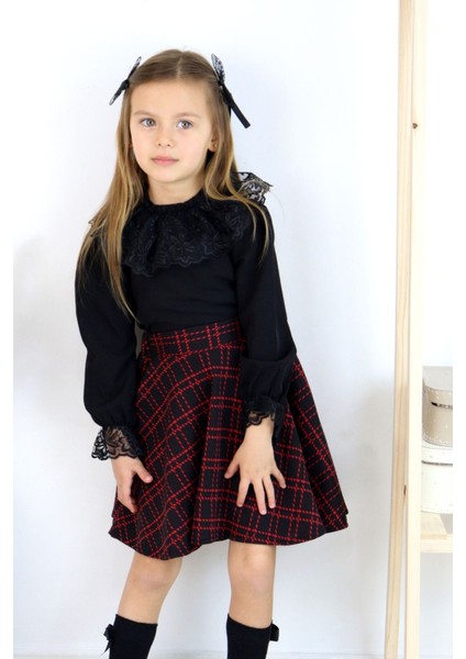 Parla Kids Kız Çocuk Black Rose Etek Gömlek Toka Takım