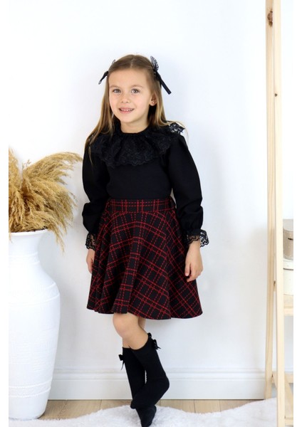 Parla Kids Kız Çocuk Black Rose Etek Gömlek Toka Takım