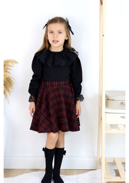 Parla Kids Kız Çocuk Black Rose Etek Gömlek Toka Takım