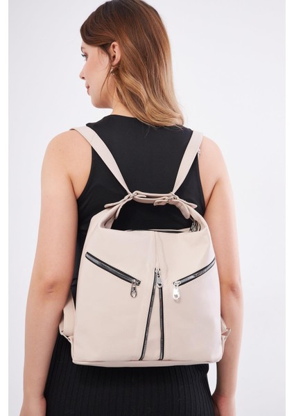 Hakiki Deri Kadın Siyah Sırt ve Omuz Çantası DKB501 Bej fiyatları