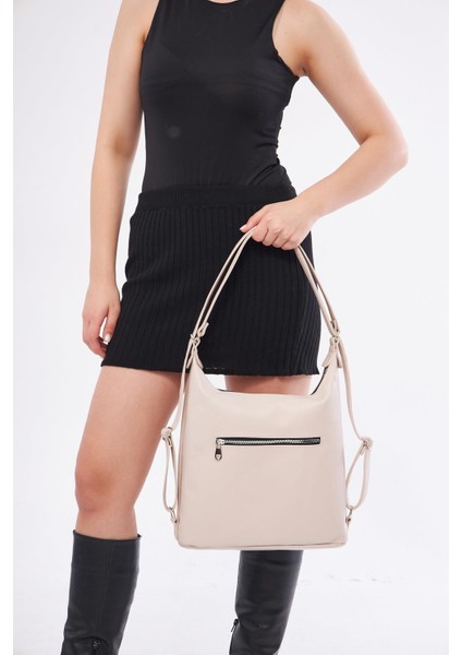 Hakiki Deri Kadın Siyah Sırt ve Omuz Çantası DKB501 Bej fırsatları