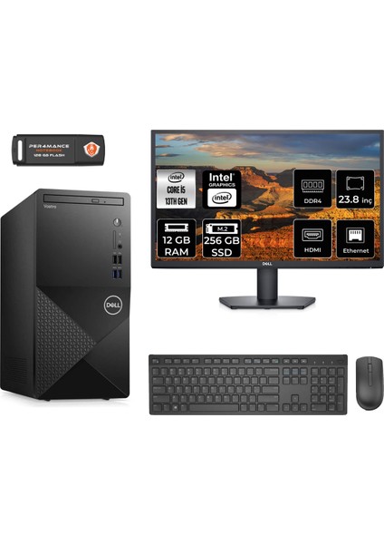 Vostro 3020 Intel Core I5 13400 12GB 256GB SSD 23.8" Fhd Monitör Fdos N2046VDT3020MTU Masaüstü Bilgisayar & Per4 USB Bellek N2046VDT3020MTUMNT306