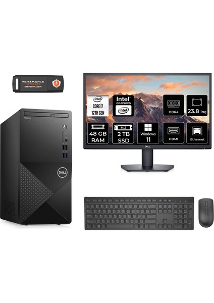 Vostro 3910MT Intel Core I7 12700 48GB 2tb SSD 23.8" Fhd Monitör W11H N7600VDT3910 Masaüstü Bilgisayar & Per4 USB Bellek N7600VDT3910MNT394