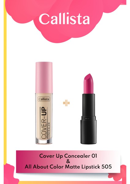 Cover Up Concealer Göz Altı Kapatıcısı 01 & All About Color Matte Ruj 505 - Pembe Makyaj Seti