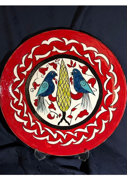 Kuş Desenli Dekoratif Çini Tabak 25 cm