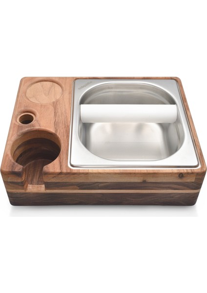 Craftworkce 58MM. Ahşap Tamping Istasyonu ve Kahve Posa Kabı - Knockbox Set 4 In 1(Ceviz ve Gürgen Seçenekleriyle)