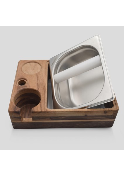 Craftworkce 58MM. Ahşap Tamping Istasyonu ve Kahve Posa Kabı - Knockbox Set 4 In 1(Ceviz ve Gürgen Seçenekleriyle)