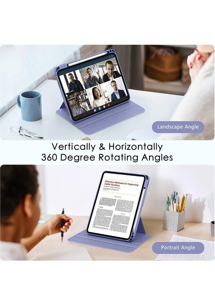 Apple iPad Air 11 Inç 6. Nesil (2024) Yatay ve Dikey Dönebilen Standlı Kalem Şarjına Uygun Darbe Dayanıklı Thermix Kılıf A2899 A2900