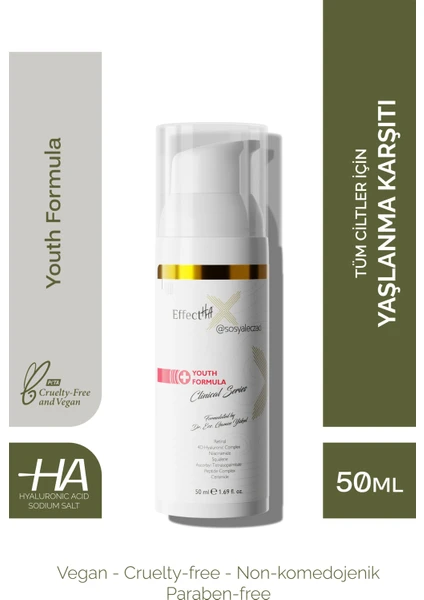 EffectHA Youth Formula Tüm Ciltler için Yaşlanma Karşıtı Gece Bakım Serumu 50ml