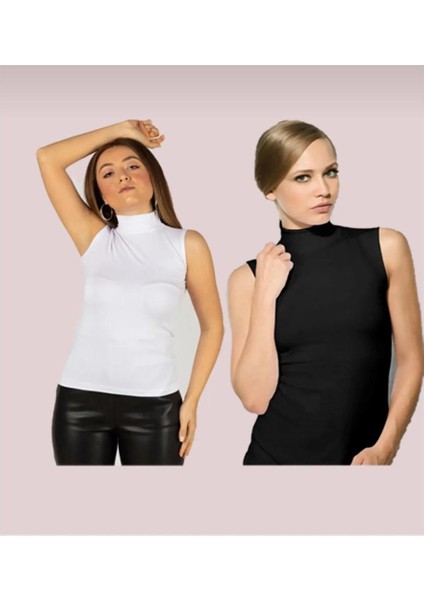 Kadın Sıfır Kol Yarım Balıkçı Likralı Esnek Badi 2li Body (2 Adet)