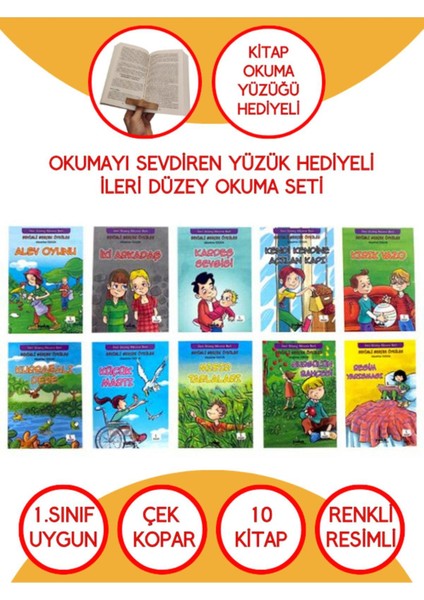 1. Sınıf Sevimli Gerçek Öyküler 10 Kitaplık Set Kitap Okuma Yüzüğü Hediyeli