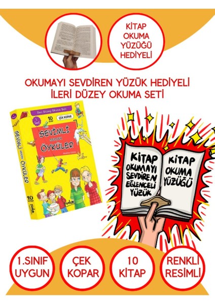 1. Sınıf Sevimli Gerçek Öyküler 10 Kitaplık Set Kitap Okuma Yüzüğü Hediyeli