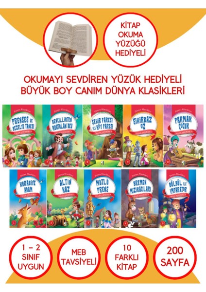 1. ve 2. Sınıf Çocuklar Için Büyük Boy Canım Dünya Klasikleri Dizisi 10 Kitap