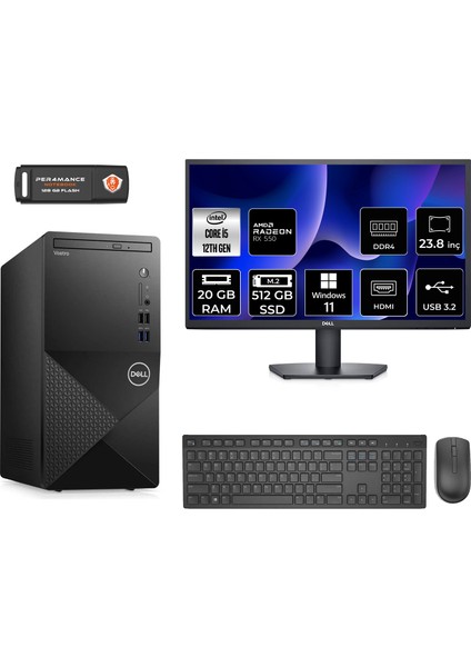 Vostro 3910MT Intel Core I5 12400 20GB 512GB SSD RX550/4GB 23.8" Fhd Monitör W11P N7519VDT3910 & Masaüstü Bilgisayar & Per4 USB Bellek N7519VDT3910MNT1417