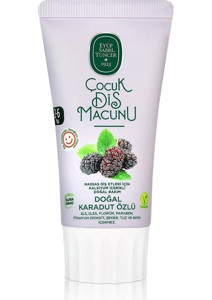 Eyüp Sabri Tuncer Doğal Karadut Özlü 2-6 Yaş Çocuk Diş Macunu 60 ml 3 Adet