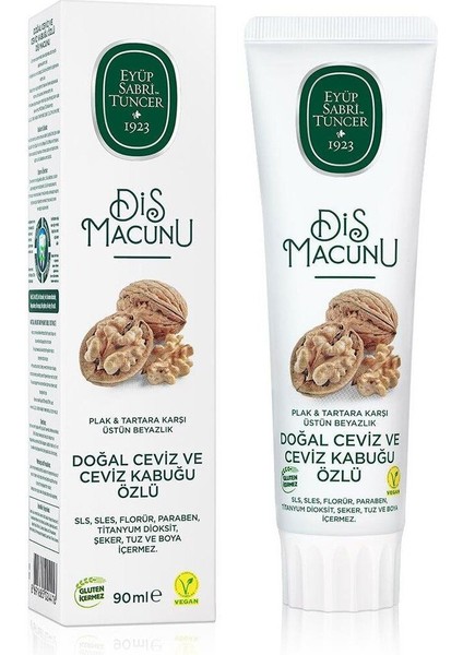 Doğal Ceviz ve Ceviz Kabuğu Özlü Diş Macunu 90 ml 4 Adet