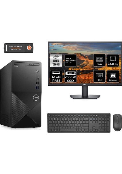 Vostro 3020 Intel Core I5 13400 12GB 256GB SSD RX550/4GB 23.8" Fhd Monitör Fdos N2050VDT3020MTU Masaüstü Bilgisayar & Per4 USB Bellek N2050VDT3020MTUMNT1306