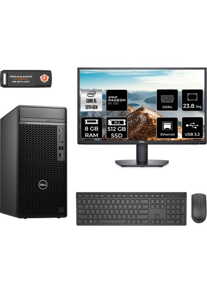 Optiplex 7010MT Intel Core I5 13500 8gb 512GB SSD RX550/4GB 23.8" Fhd Monitör Fdos N010O7010MTU Masaüstü Bilgisayar & Per4 USB Bellek N010O7010MTUMNT1302