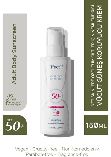 Adult Body Sunscreen Tüm Ciltler için Nemlendirici Vücut Güneş Koruyucu Krem Yetişkinlere Özel SPF50+ 150ml