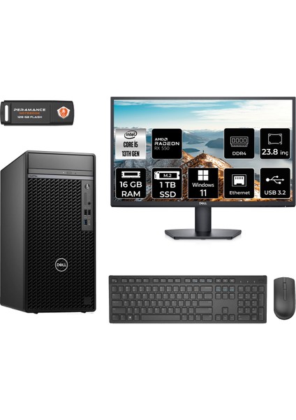 Optiplex 7010MT Intel Core I5 13500 16GB 1tb SSD RX550/4GB 23.8" Fhd Monitör W11H N010O7010MTU Masaüstü Bilgisayar & Per4 USB Bellek N010O7010MTUMNT1363