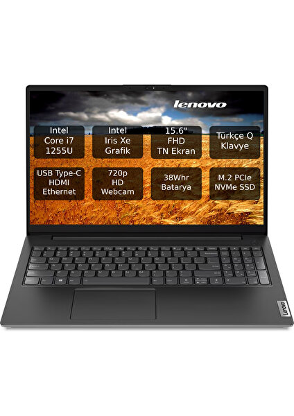 V15 G3 Iap Intel Core I7 1255U 16GB 512GB SSD 15.6" Fhd Freedos Taşınabilir Bilgisayar 82TT00QMTX