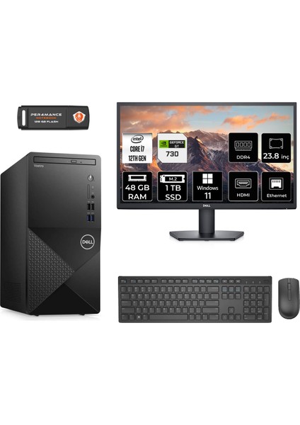 Vostro 3910MT Intel Core I7 12700 48GB 1tb SSD GT730/4GB 23.8" Fhd Monitör W11P N7598VDT3910 Masaüstü Bilgisayar & Per4 USB Bellek N7598VDT3910MNT2443