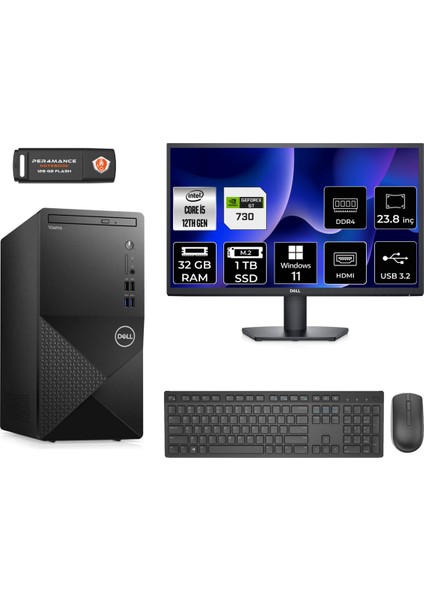 Vostro 3910MT Intel Core I5 12400 32GB 1tb SSD GT730/4GB 23.8" Fhd Monitör W11P N7519VDT3910 & Masaüstü Bilgisayar & Per4 USB Bellek N7519VDT3910MNT2428