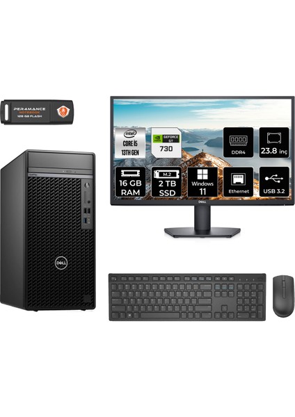 Optiplex 7010MT Intel Core I5 13500 16GB 2tb SSD GT730/4GB 23.8" Fhd Monitör W11H N010O7010MTU Masaüstü Bilgisayar & Per4 USB Bellek N010O7010MTUMNT2364