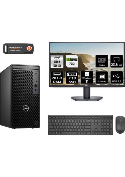 Optiplex 3000MT Intel Core I5 12500 20GB 2tb SSD GT730/4GB 23.8" Fhd Monitör W11H N010O3000MTAC Masaüstü Bilgisayar & Per4 USB Bellek N010O3000MTACMNT2369