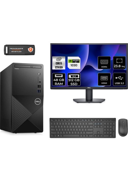Vostro 3910MT Intel Core I5 12400 48GB 512GB SSD GT1030/4GB 23.8" Fhd Monitör Fdos N7519VDT3910 & Masaüstü Bilgisayar & Per4 USB Bellek N7519VDT3910MNT3342