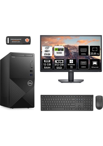 Vostro 3910MT Intel Core I7 12700 12GB 512GB SSD GT1030/4GB 23.8" Fhd Monitör W11P N7598VDT3910 Masaüstü Bilgisayar & Per4 USB Bellek N7598VDT3910MNT3407