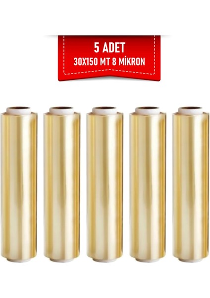 Dayanıklı Steril Esnek 30 cm 150 mt 8 Mic Mutfak Streç 5 Adet