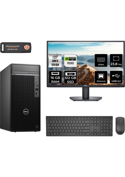 Optiplex 7010MT Intel Core I5 13500 16GB 512GB SSD GT1030/4GB 23.8" Fhd Monitör Fdos N010O7010MTU Masaüstü Bilgisayar & Per4 USB Bellek N010O7010MTUMNT3312