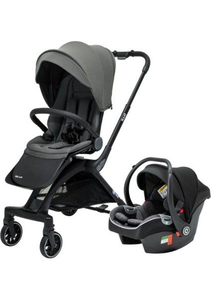 Pro 360 Derece Dönebilen Çift Yönlü Travel Sistem Bebek Arabası Black Grey