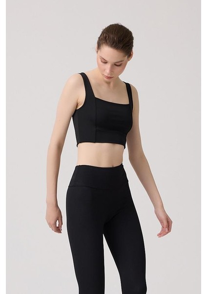 Siyah Kare Yaka Crop Top Büstiyer