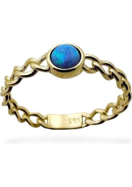 Minik Doğal Opal Taşlı Şans Taşı 14 Ayar Altın Yüzük