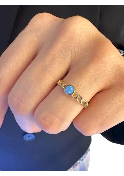 Minik Doğal Opal Taşlı Şans Taşı 14 Ayar Altın Yüzük modelleri