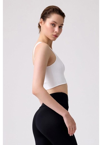 Krem Kare Yaka Crop Top Büstiyer