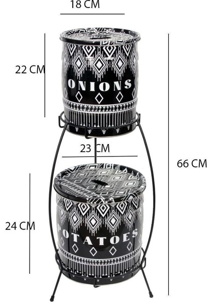 Siyah 2 Katlı Metal Sebzelik - Katlı Patates ve Soğanlık