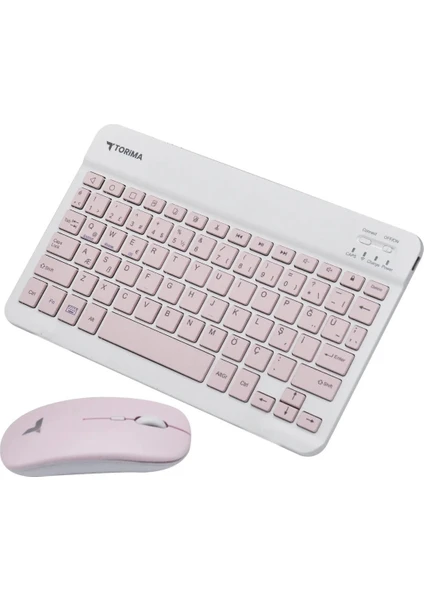 Bluetooth Kablosuz Klavye ve Mouse Seti Pembe Tmk-04